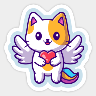 Cute Cat Unicorn Holding Heart Cartoon Sticker